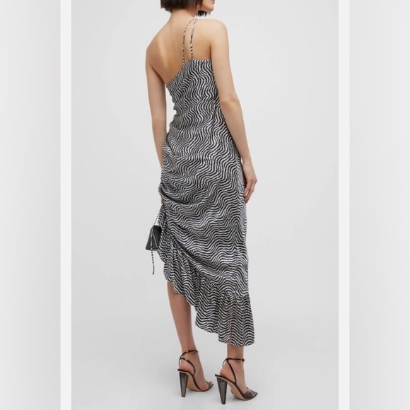 NWT Cinq A Sept Ruffled 100% Silk Midi Dress Sz 4 New Black White Asymmetric Hem - Picture 12 of 13